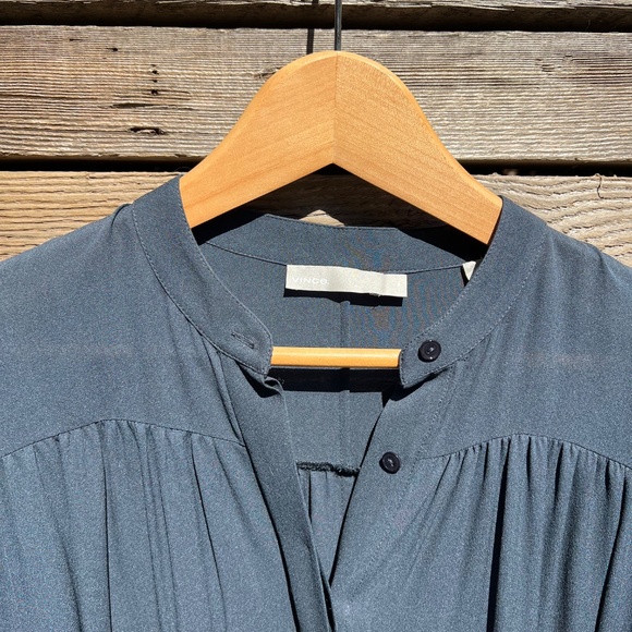 Vince Long sleeve silk shirt dress w/belt in Navy - Size M - Picture 2 of 10